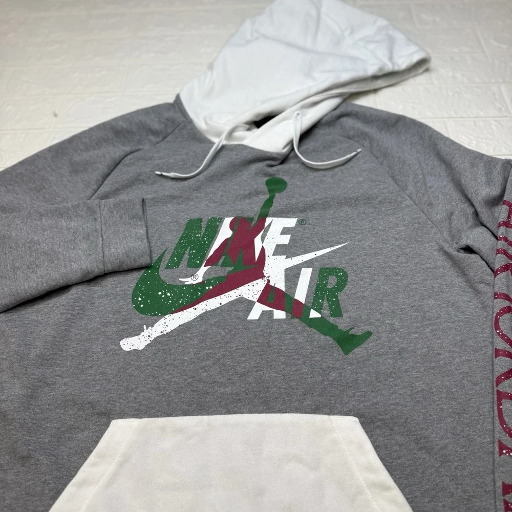 Nike Jordan Hoodie Mens XL Sweatshirt Pullover Gray White Logo Activewear